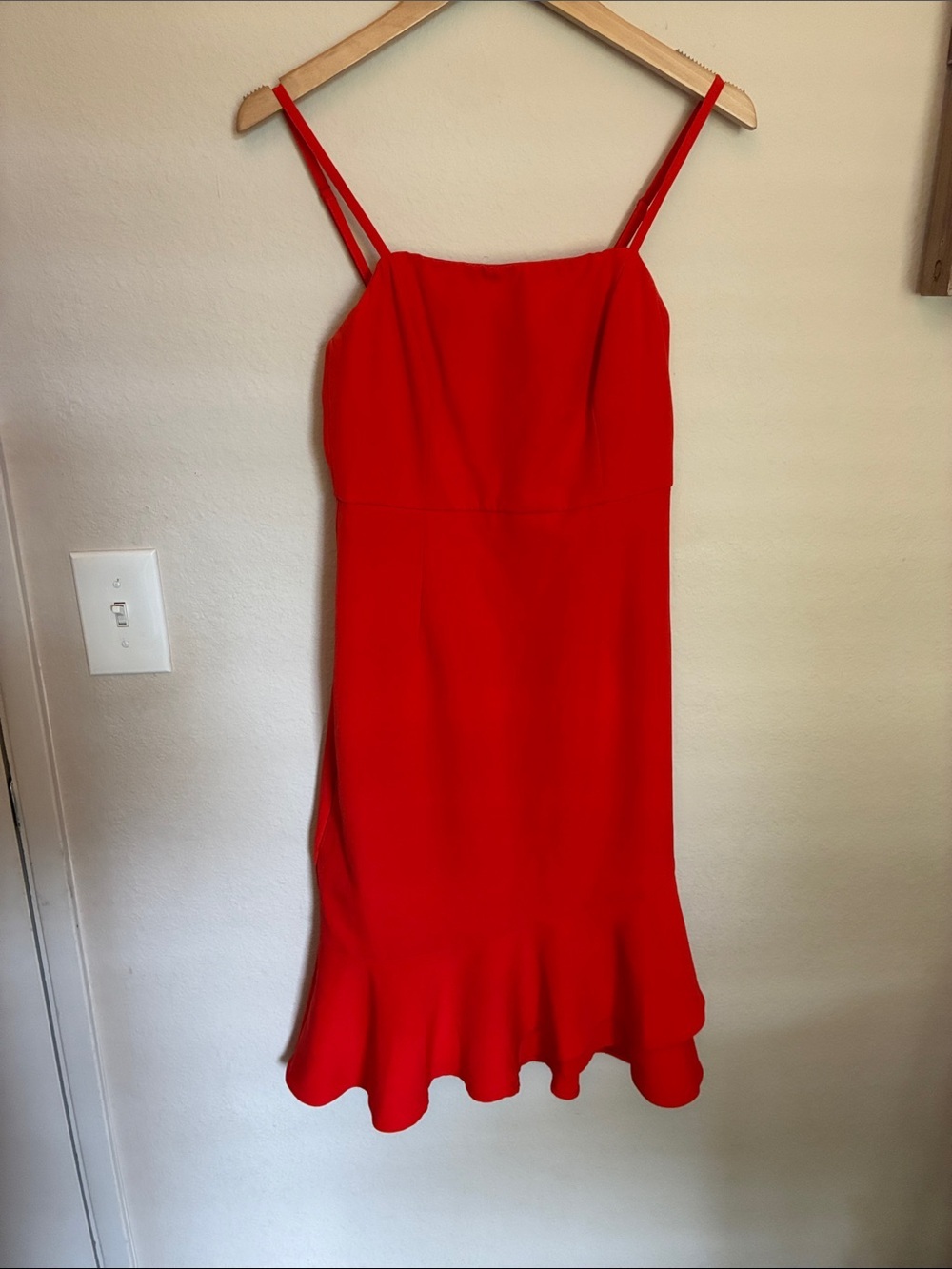Lulus Adoring You Red Ruffle Trumpet Spaghetti Strap Mini Dress size S